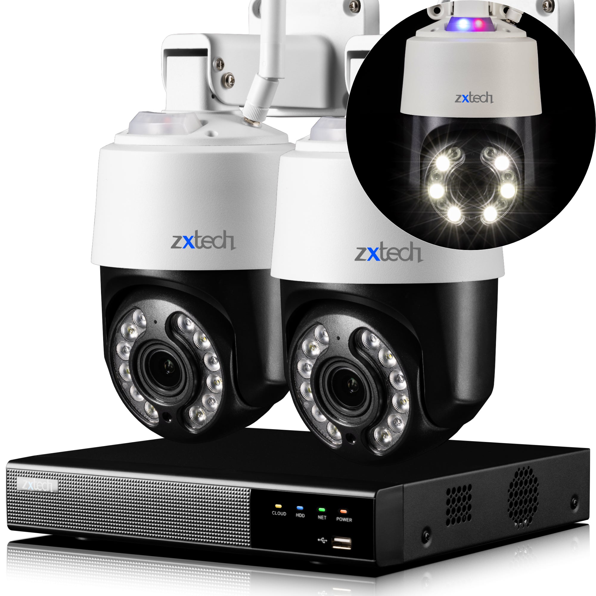 Zxtech 4K Wireless PTZ CCTV System - 2 x WiFi Security Camera 5X/10X Auto Zoom Colour Night Vision Outdoor 2-Way-Audio 9CH Sony Starvis