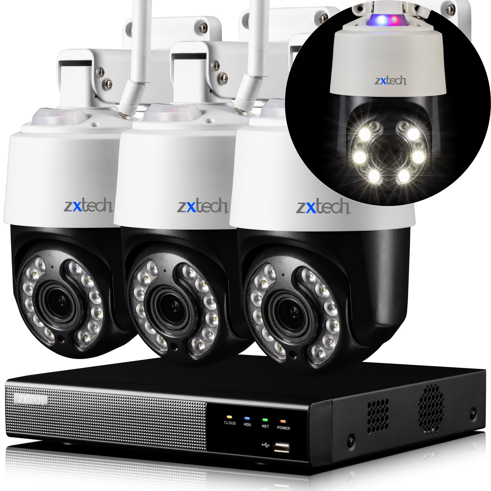 Zxtech 4K Wireless PTZ CCTV System - 3 x WiFi Security Camera 5X/10X Auto Zoom Colour Night Vision Outdoor 2-Way-Audio 9CH Sony Starvis