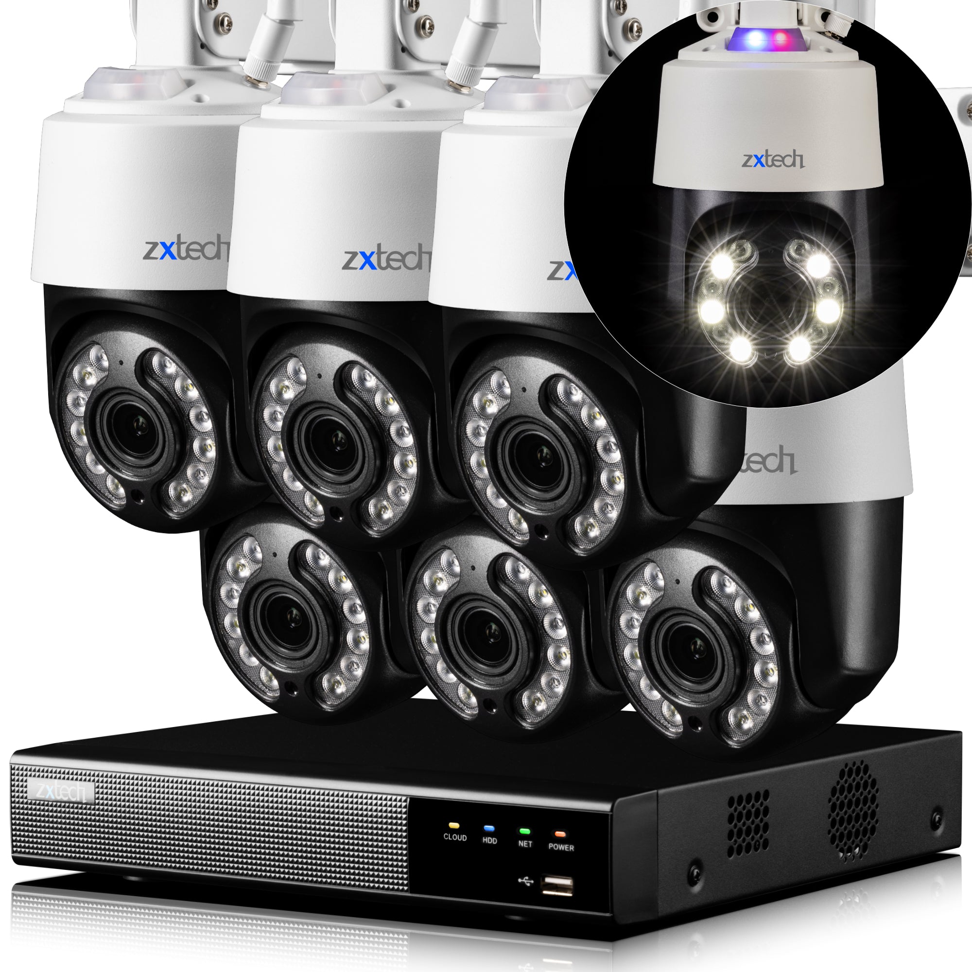 Zxtech 4K Wireless PTZ CCTV System - 6 x WiFi Security Camera 5X/10X Auto Zoom Colour Night Vision Outdoor 2-Way-Audio 9CH Sony Starvis