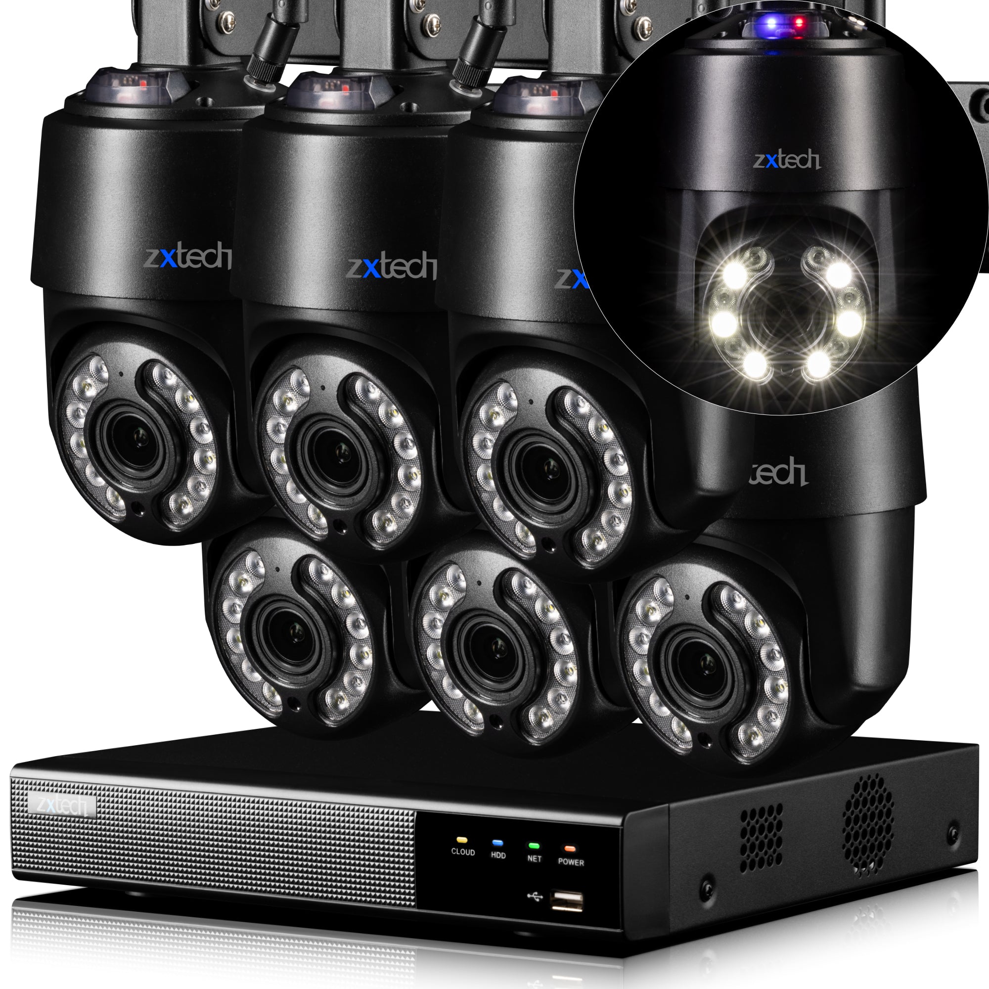 Zxtech 4K Wireless PTZ CCTV System - 6 x WiFi Security Camera 5X/10X/20X Auto Zoom Colour Night Vision Outdoor 2-Way-Audio 9CH Sony Starvis