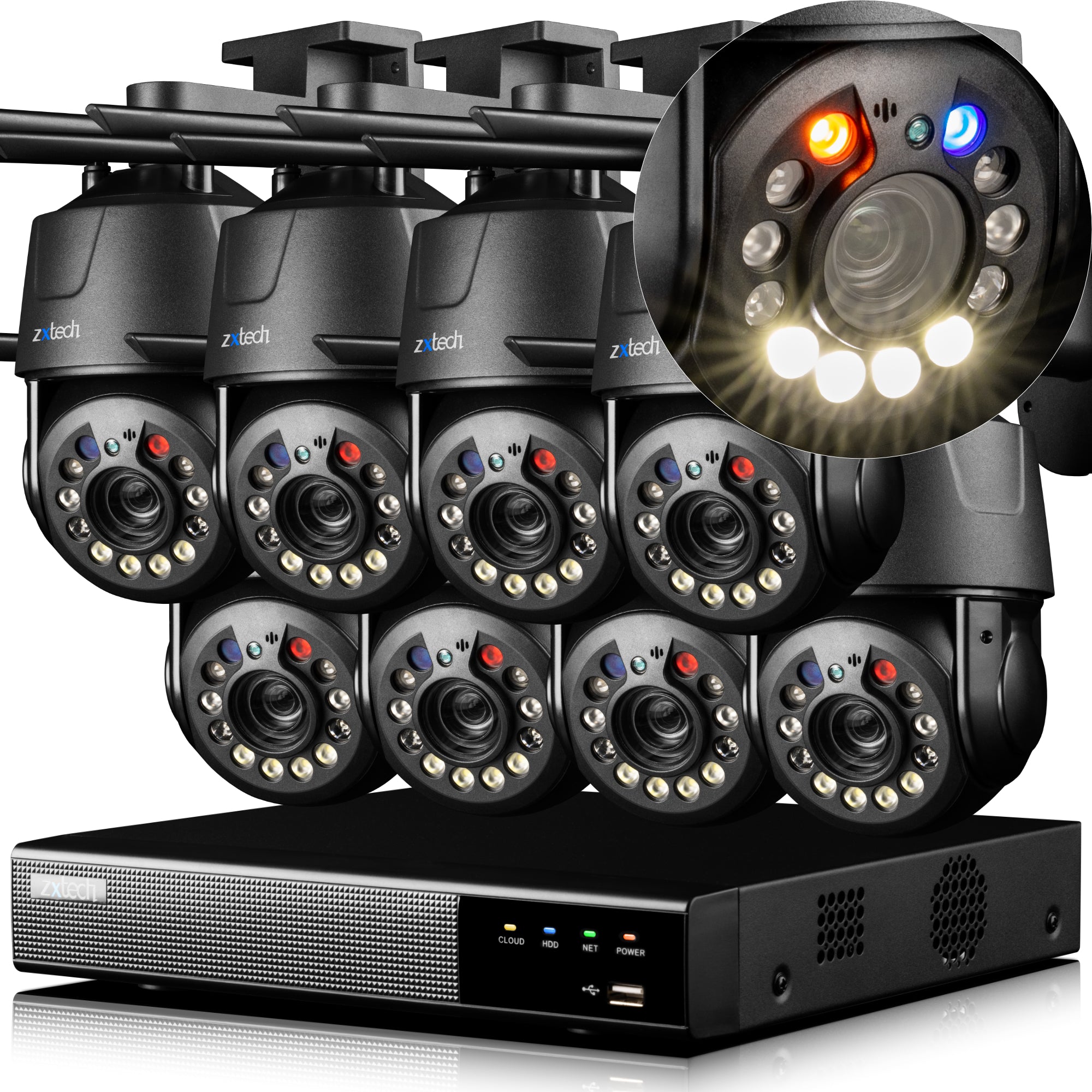 Zxtech 4K Wireless PTZ CCTV System - 8 x WiFi Security Camera 5X/10X/20X Auto Zoom Colour Night Vision Outdoor 2-Way-Audio 9CH Sony Starvis