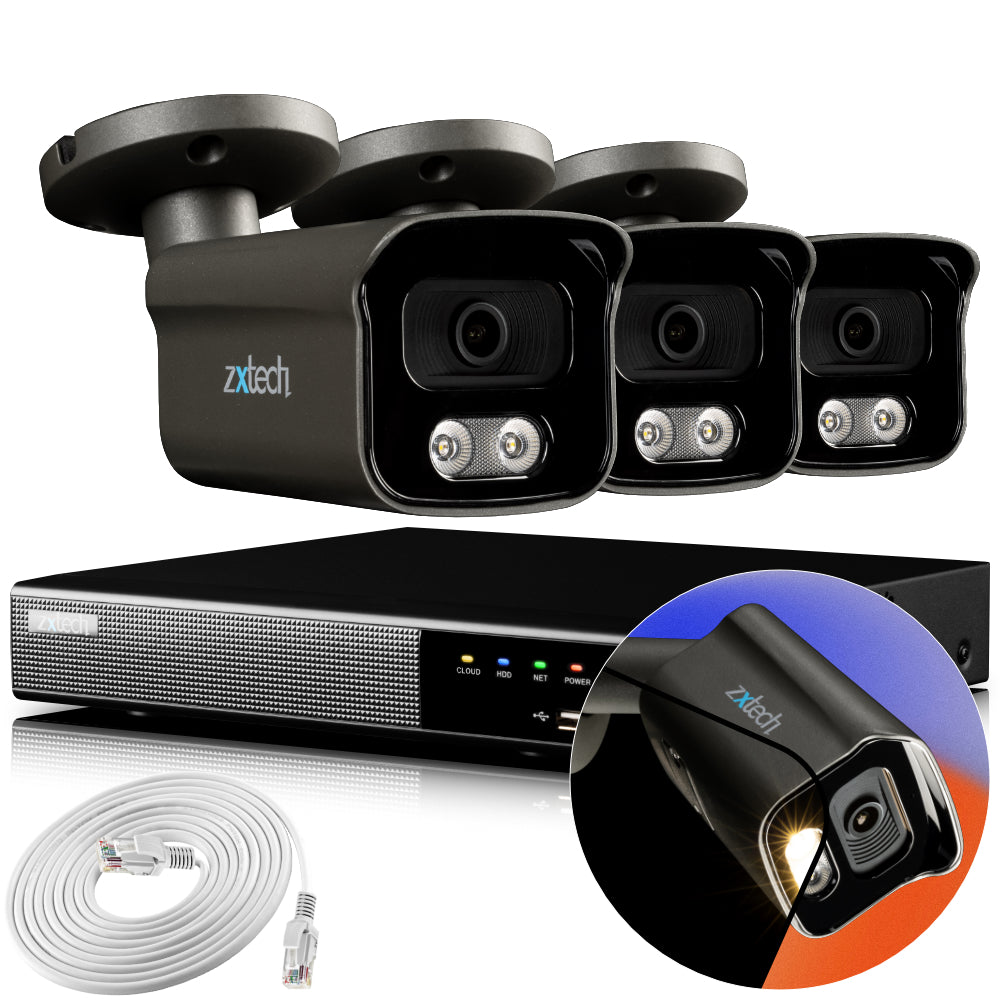 Zxtech 4K CCTV System - 3 x IP PoE Cameras Audio Recording Face Detection Outdoor Sony Starvis  | RX3F4Z
