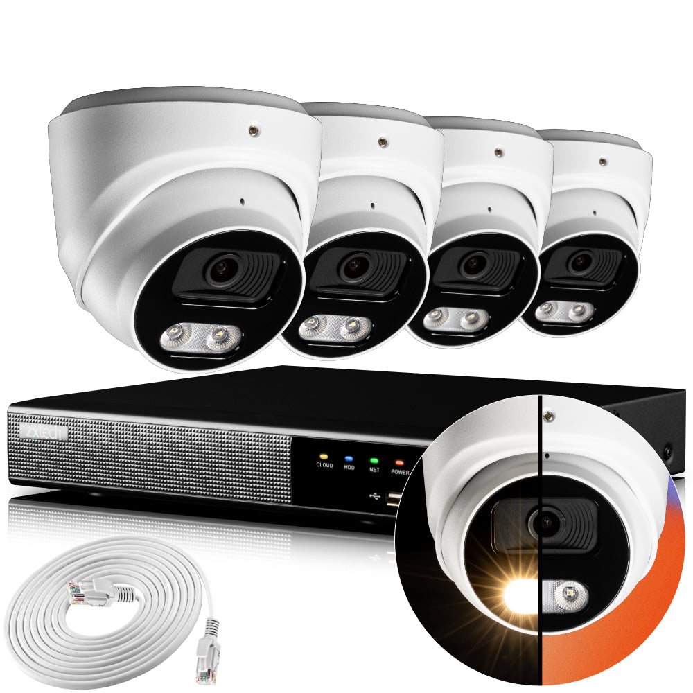 Zxtech 4K CCTV System - 4 x IP PoE Cameras Audio Recording Face Detection Outdoor Sony Starvis  | RX4A4Z