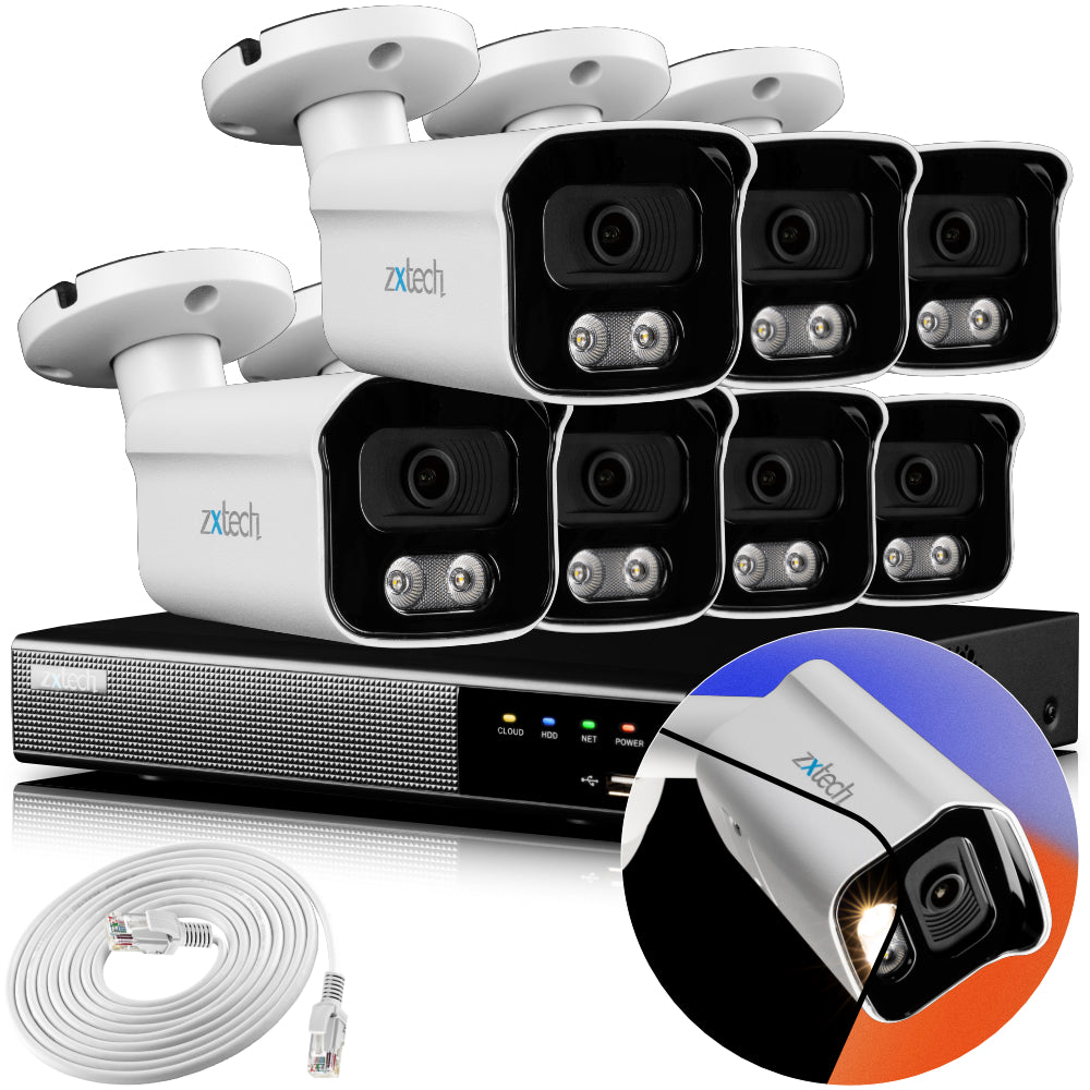 Zxtech 4K CCTV System - 7 x IP PoE Cameras Audio Recording Face Detection Outdoor Sony Starvis  | RX7B9Y