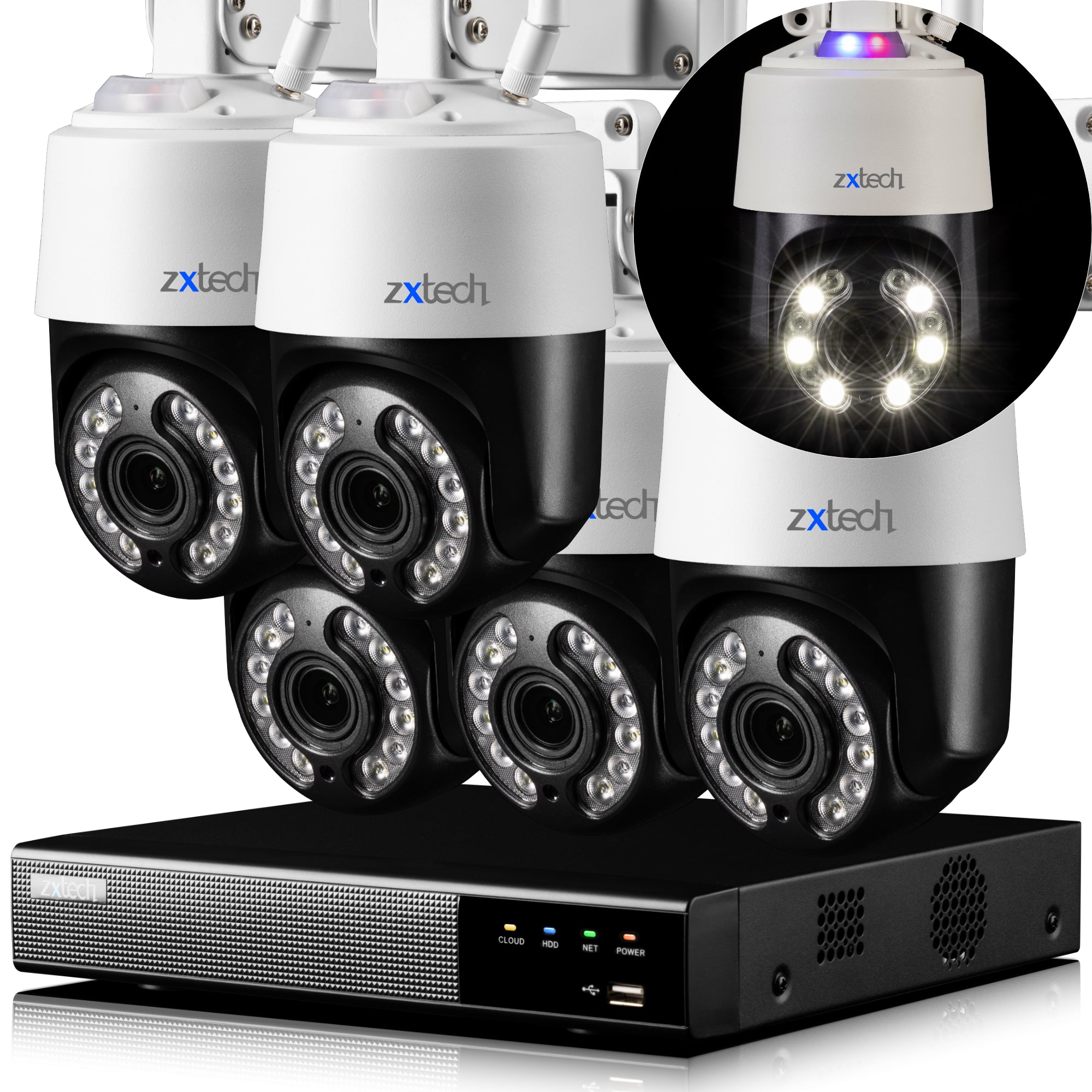 Zxtech 4K Wireless PTZ CCTV System  - 5 x WiFi Security Camera 5X/10X Auto Zoom Colour Night Vision Outdoor 2-Way-Audio 9CH Sony Starvis