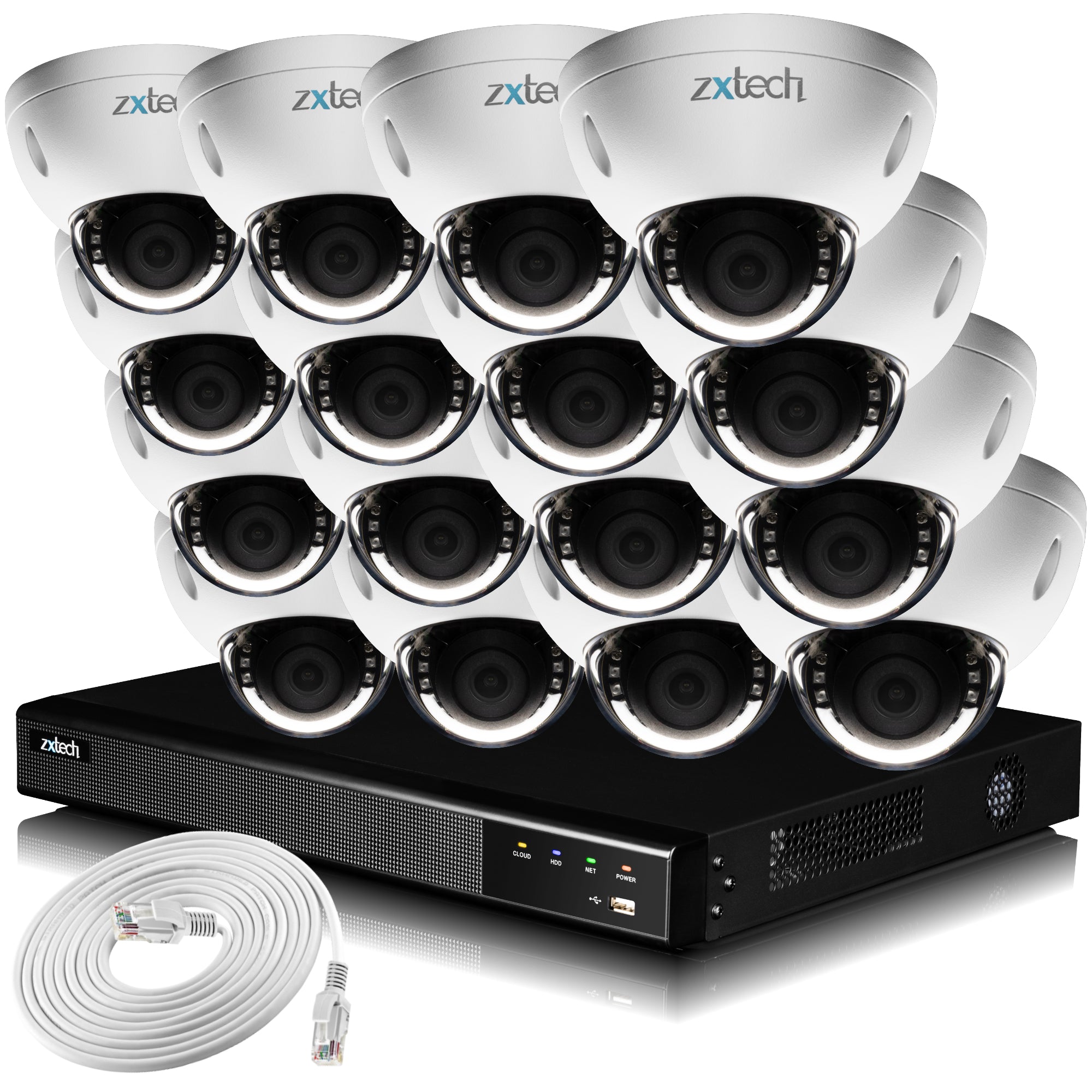 Zxtech IK10 4K CCTV System - 16 x IP PoE Cameras Face Detection Outdoor Sony Starvis Enhanced Night Vision  | IK16A16X