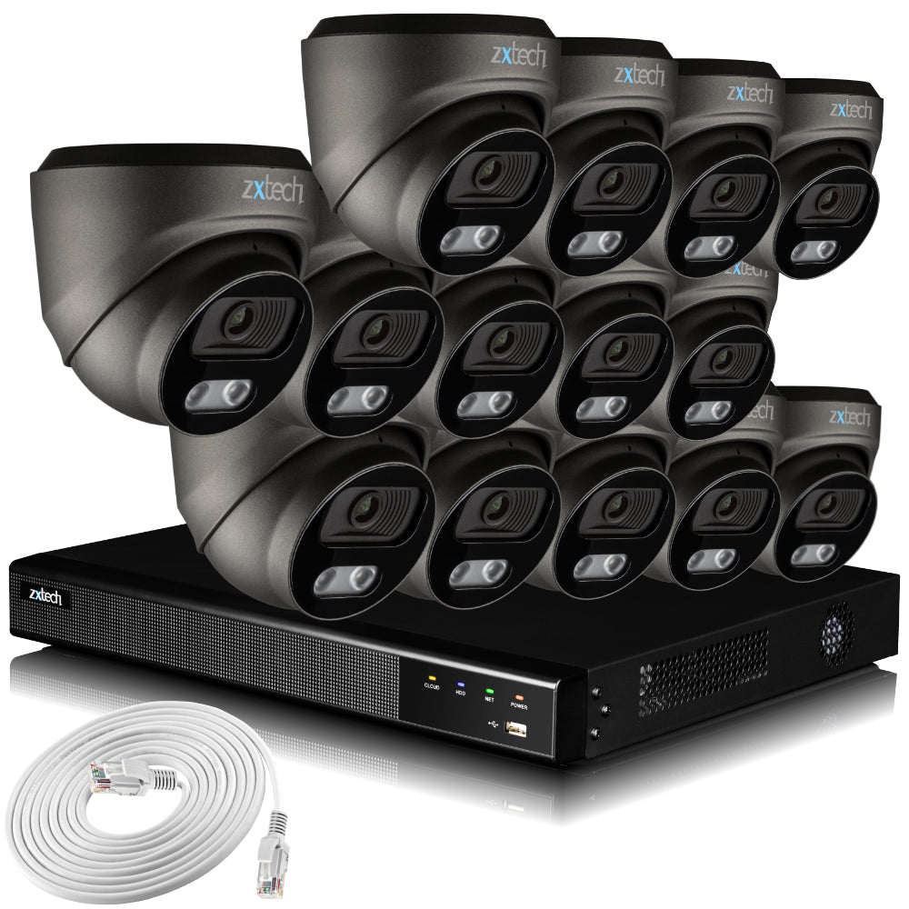 Zxtech 14 x 5MP 8MP PoE IP Cameras CCTV NVR Face Recognition Complete System RX14E16X