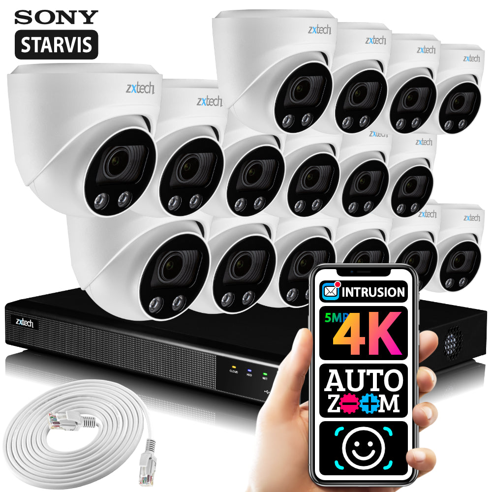 Zxtech 16x 5MP 8MP 60M IR Auto Zoom PoE Security Camera  NVR Face Recognition Kit RX16C16X