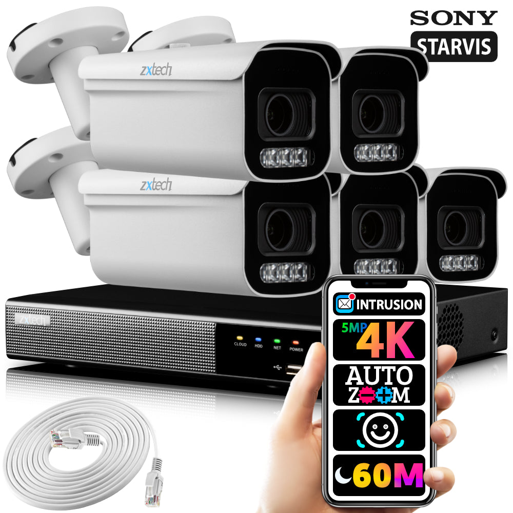Zxtech  5MP 4K 60M IR Auto Zoom PoE Camera CCTV Face Recognition System RX5D9Y