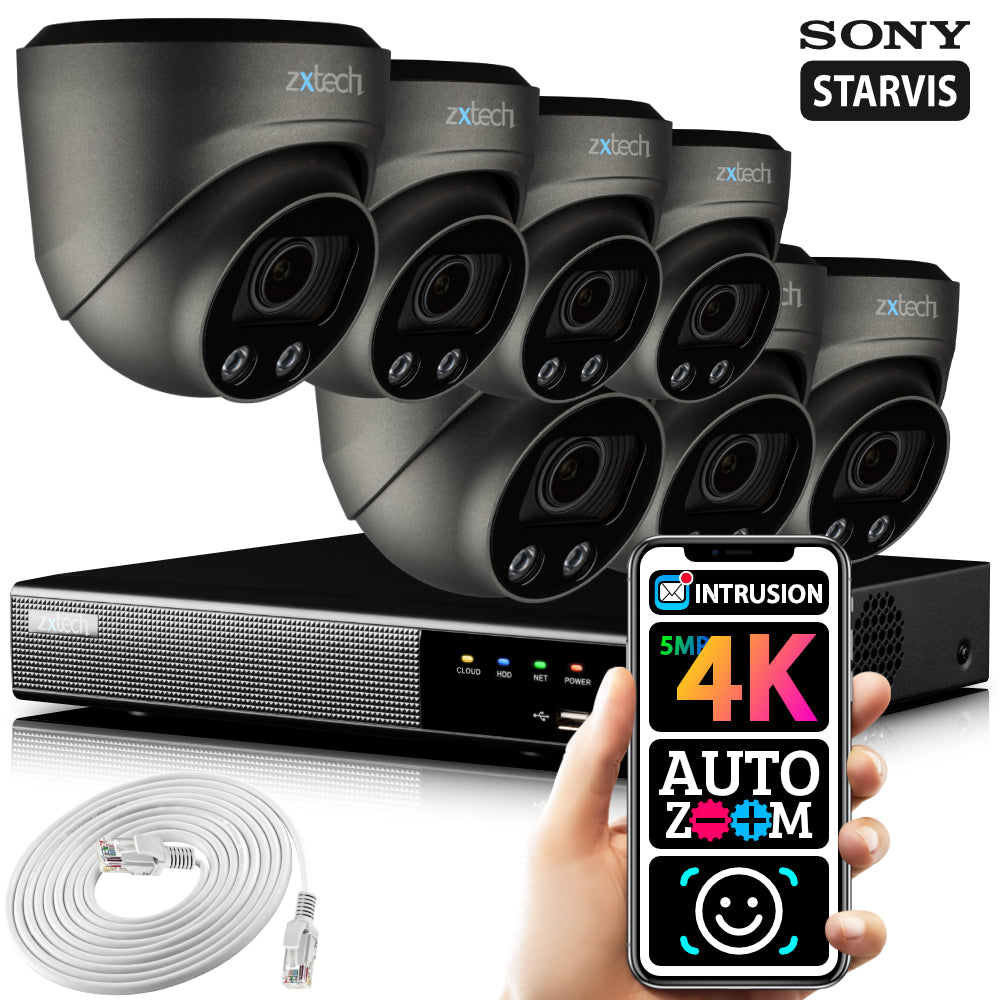 Zxtech 5MP 4K Auto Zoom PoE CCTV Camera NVR Face Recognition Complete System RX7G9Y