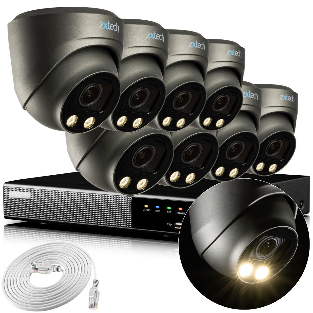 Zxtech 4K CCTV System - 8 x IP PoE Cameras Motorised Lens Face Detection Outdoor Sony Starvis  | RX8G9Y