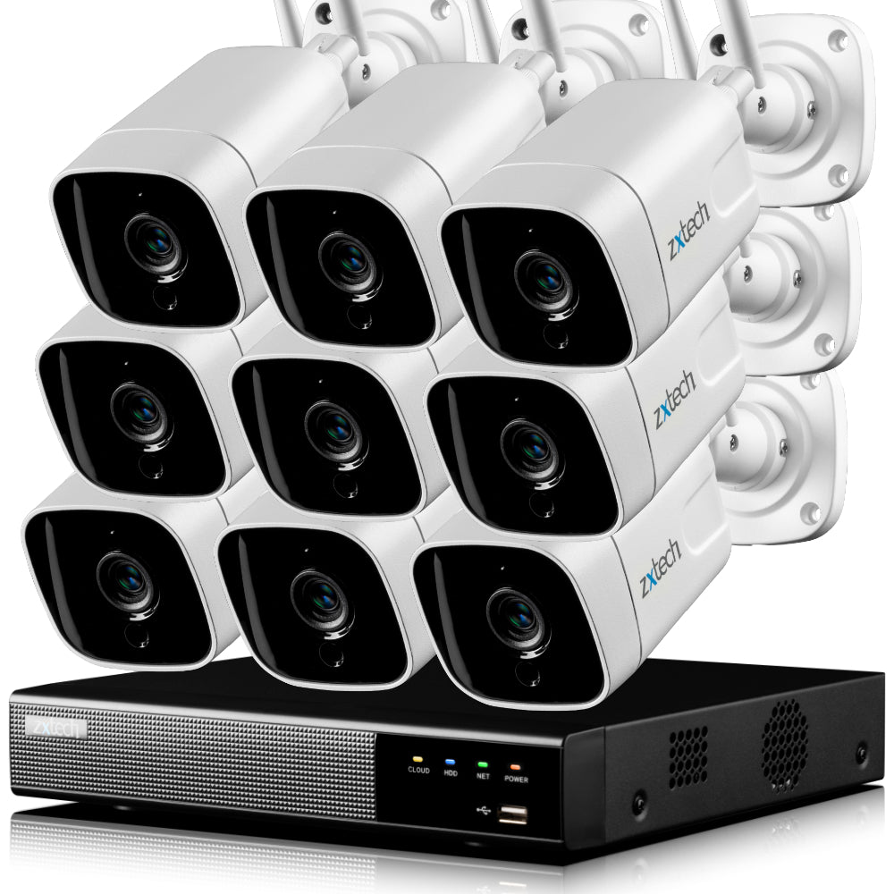 Zxtech 5MP Wireless CCTV System - 9x WiFi Security Cameras Outdoor 2-Way-Audio Night Vision 9CH Sony Starvis  | WF9A9Y